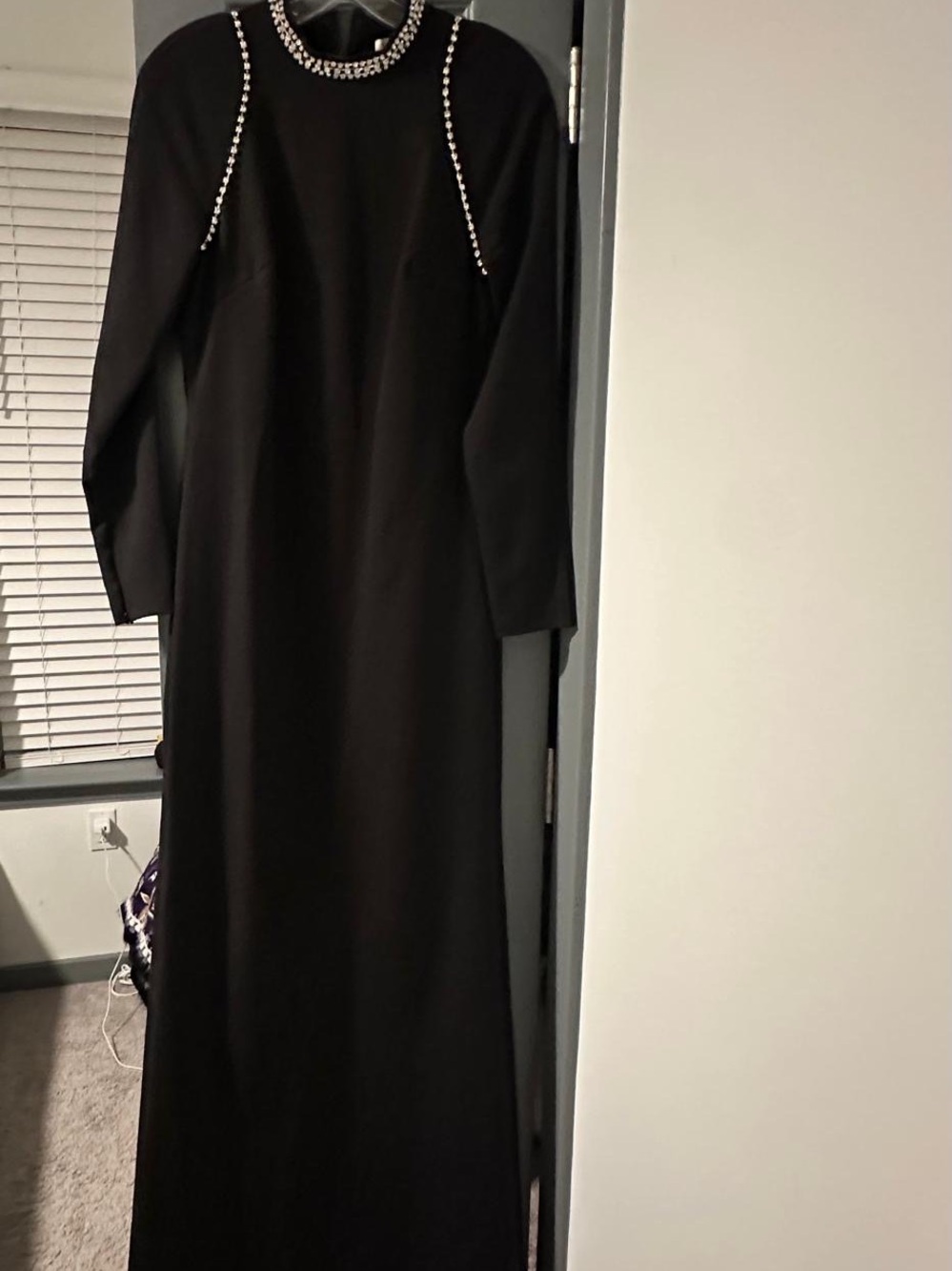 Black Long Sleeve Maxi Dress with Jewel Trim